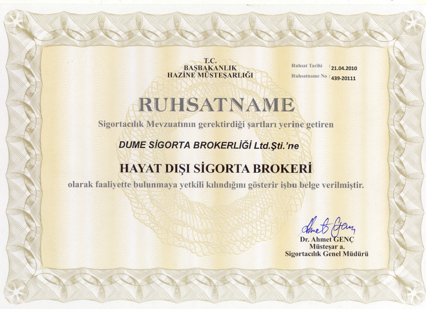 Hayat Dışı Sigorta Brokerliği Ruhsatı