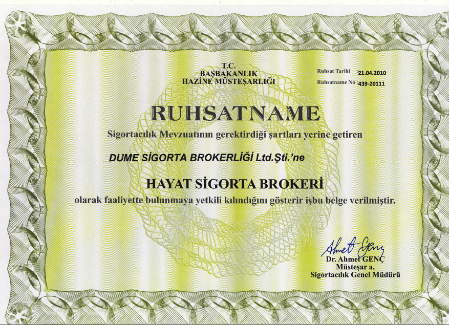 Hayat Sigorta Brokerliği Ruhsatı